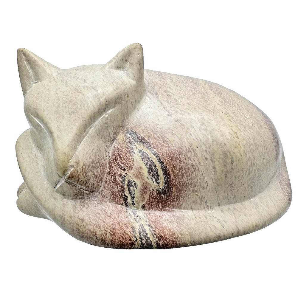 Hand Carved Soapstone Sleeping Cat Sculpture Ten Thousand Villages Kenya Decor